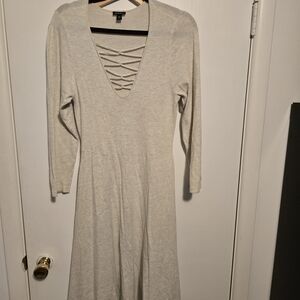 Torrid Cream Long Sleeve Dress with Crisscross Neckline